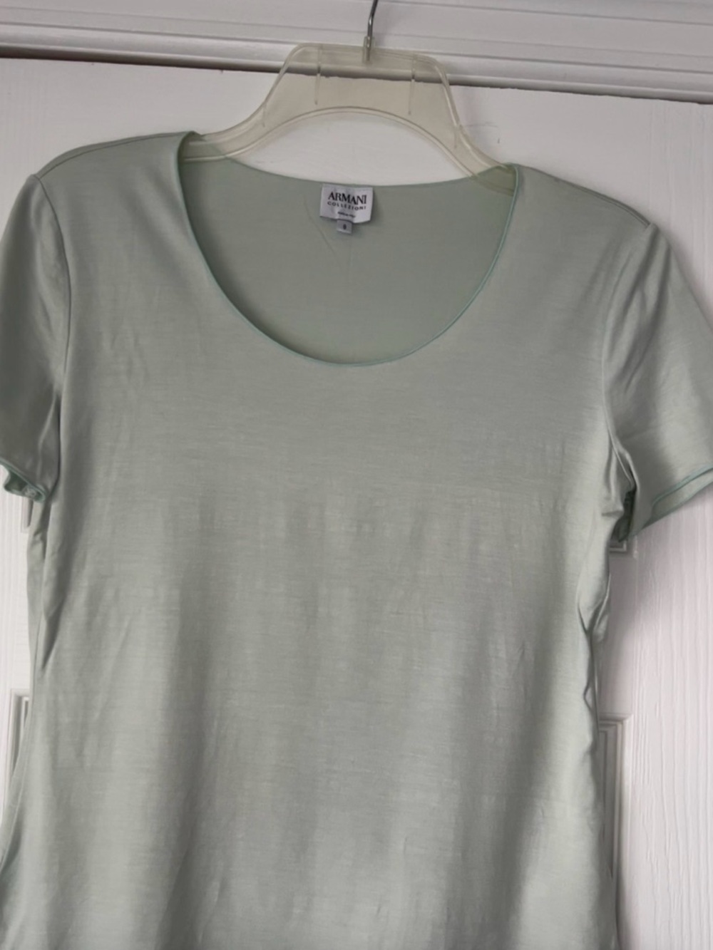 Armani Collezioni Cool Mint Green Short Sleeve Scoop Neck Tee, Size 8